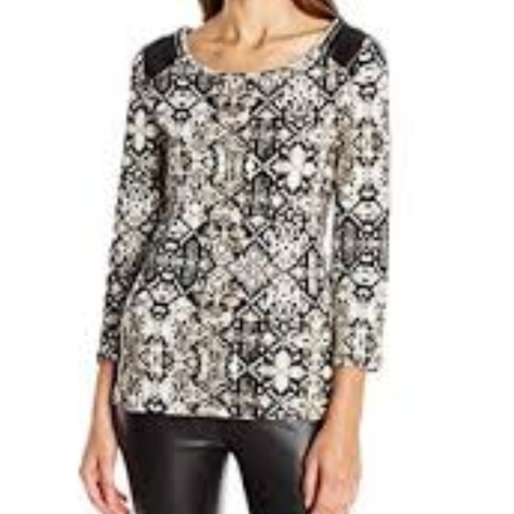 Rafaella Faux Leather Trim Top
